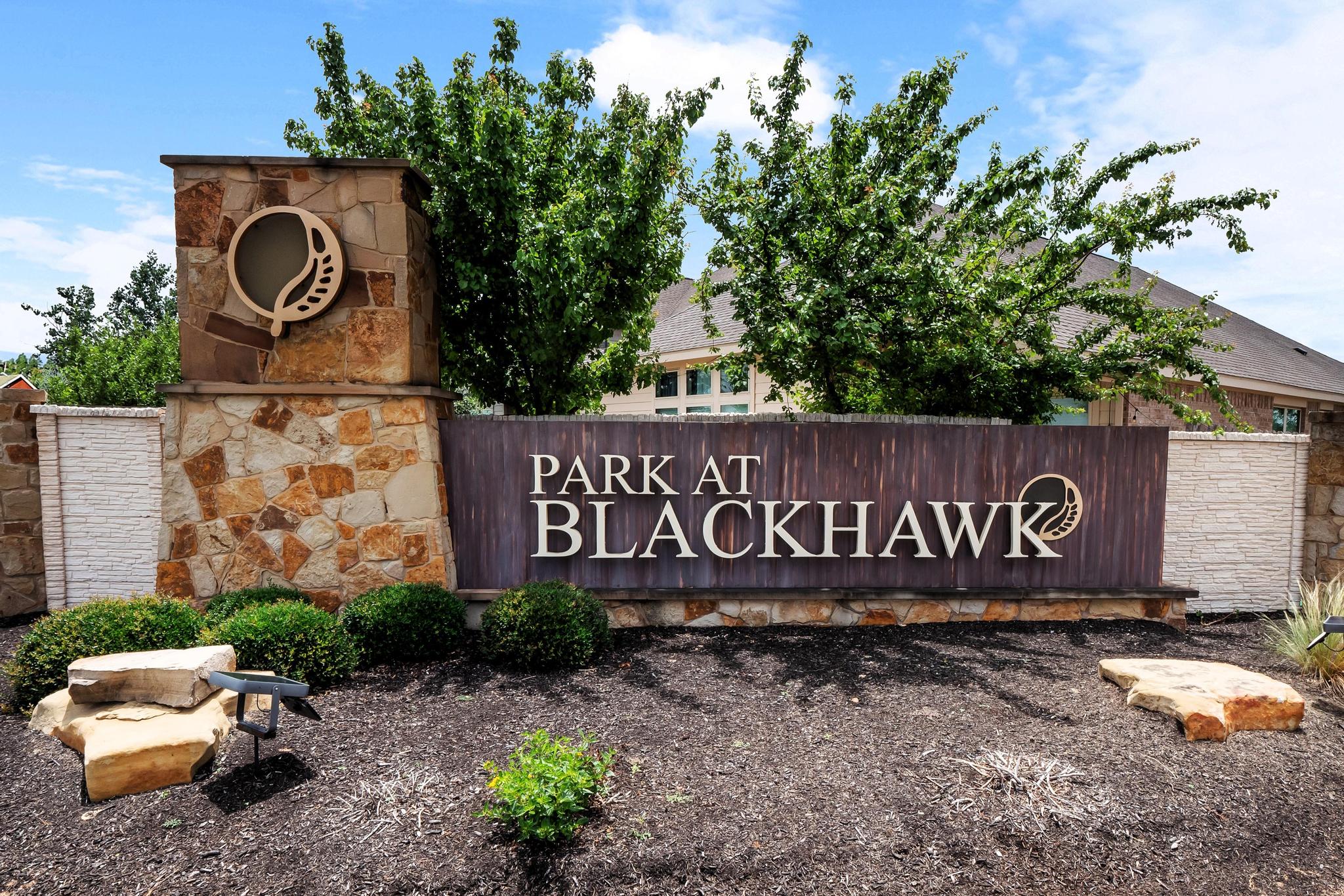 Blackhawk monument sign at a community entrance.