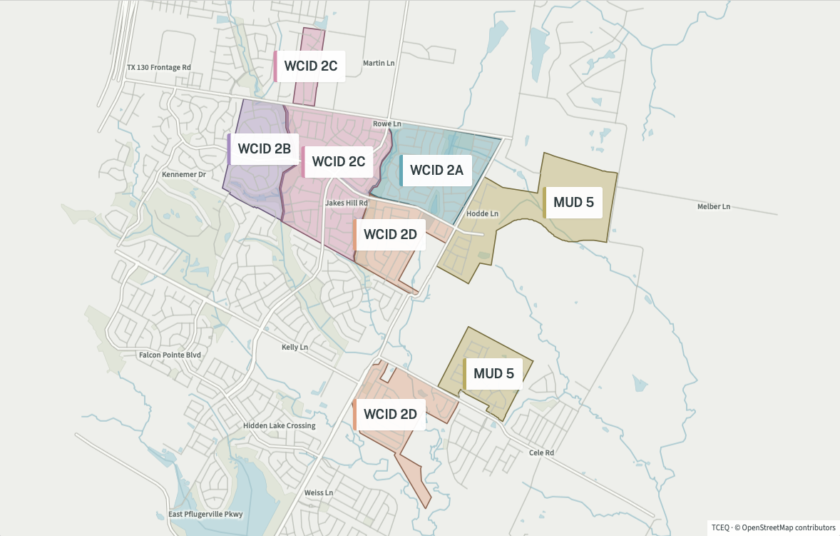 Map of Lakeside WCIDs 2A–2D and MUD 5.